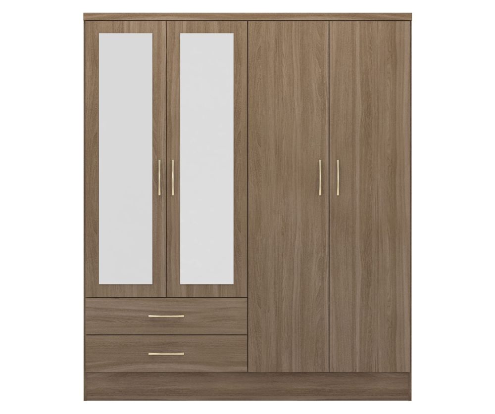 Seconique Nevada Oyster High Gloss 4 Door 2 Drawer Mirrored Wardrobe