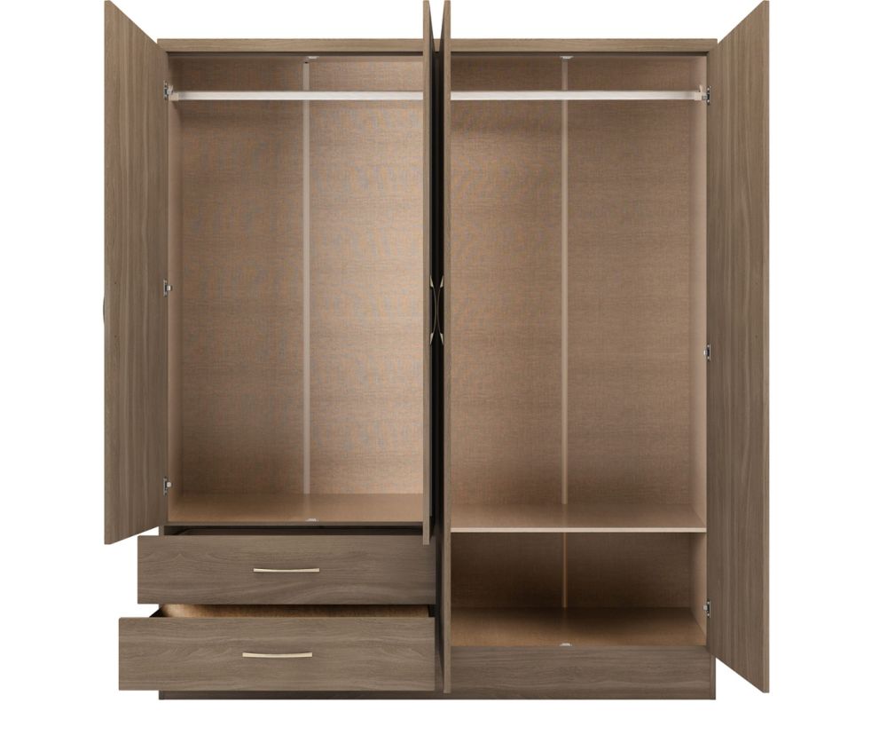 Seconique Nevada Oyster High Gloss 4 Door 2 Drawer Mirrored Wardrobe