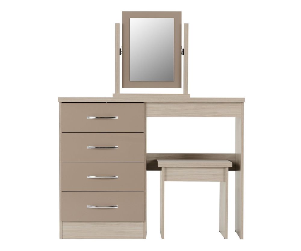 Seconique Nevada Oyster High Gloss and Light Oak 4 Drawer Dressing Table Set
