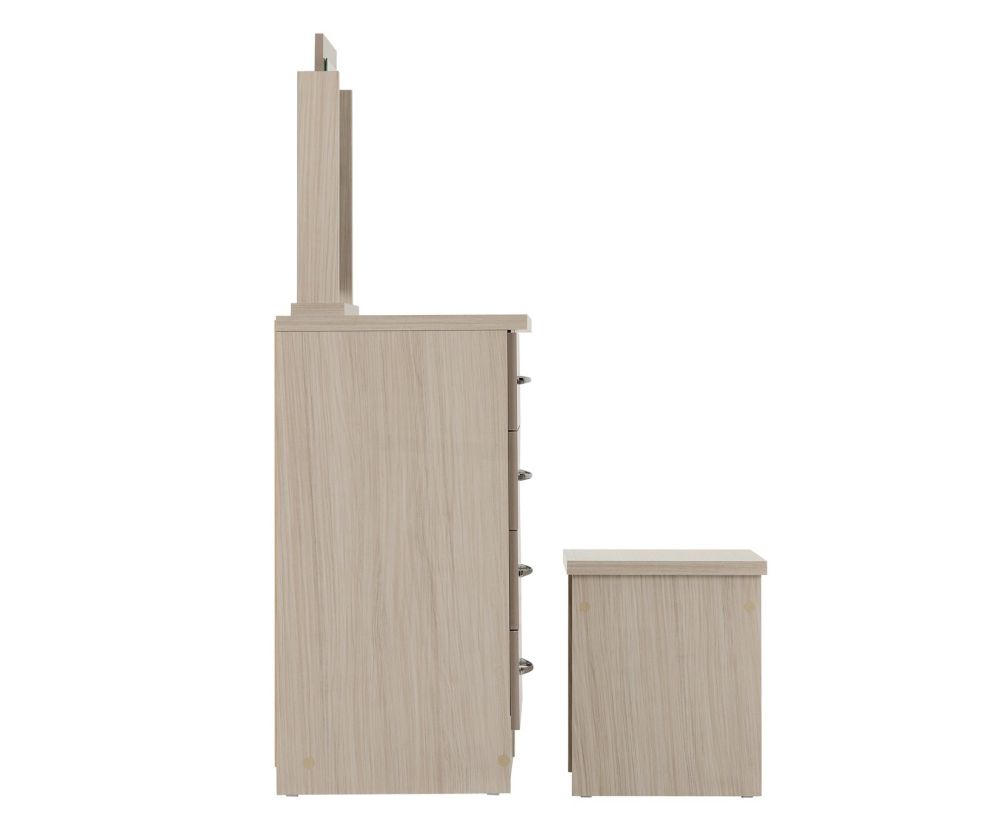 Seconique Nevada Oyster High Gloss and Light Oak 4 Drawer Dressing Table Set