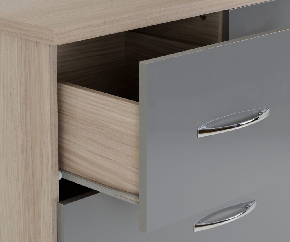 Seconique Nevada Grey Gloss and Light Oak 5 Drawer Low Wardrobe
