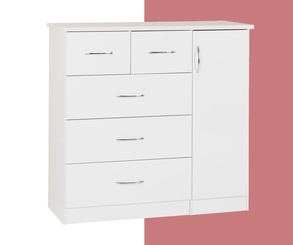 Seconique Nevada White Gloss 5 Drawer Low Wardrobe