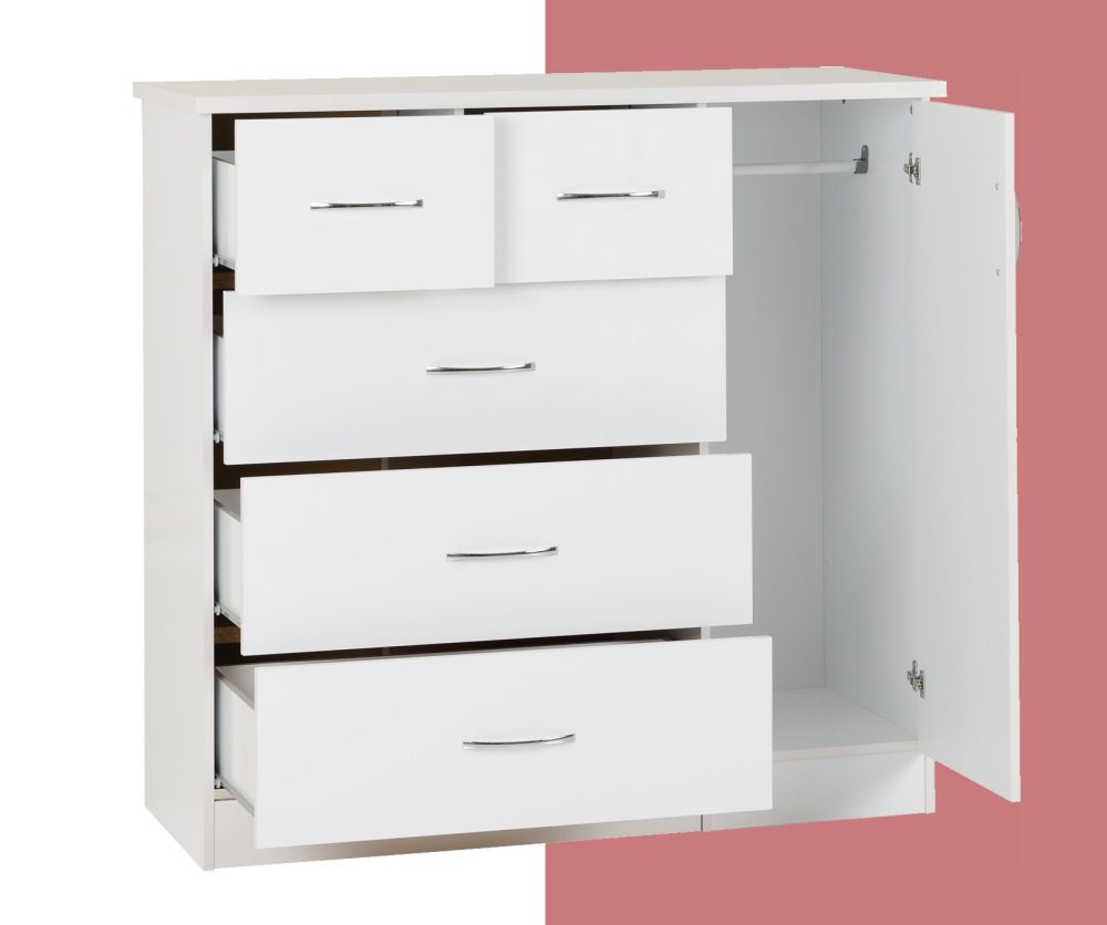 Seconique Nevada White Gloss 5 Drawer Low Wardrobe