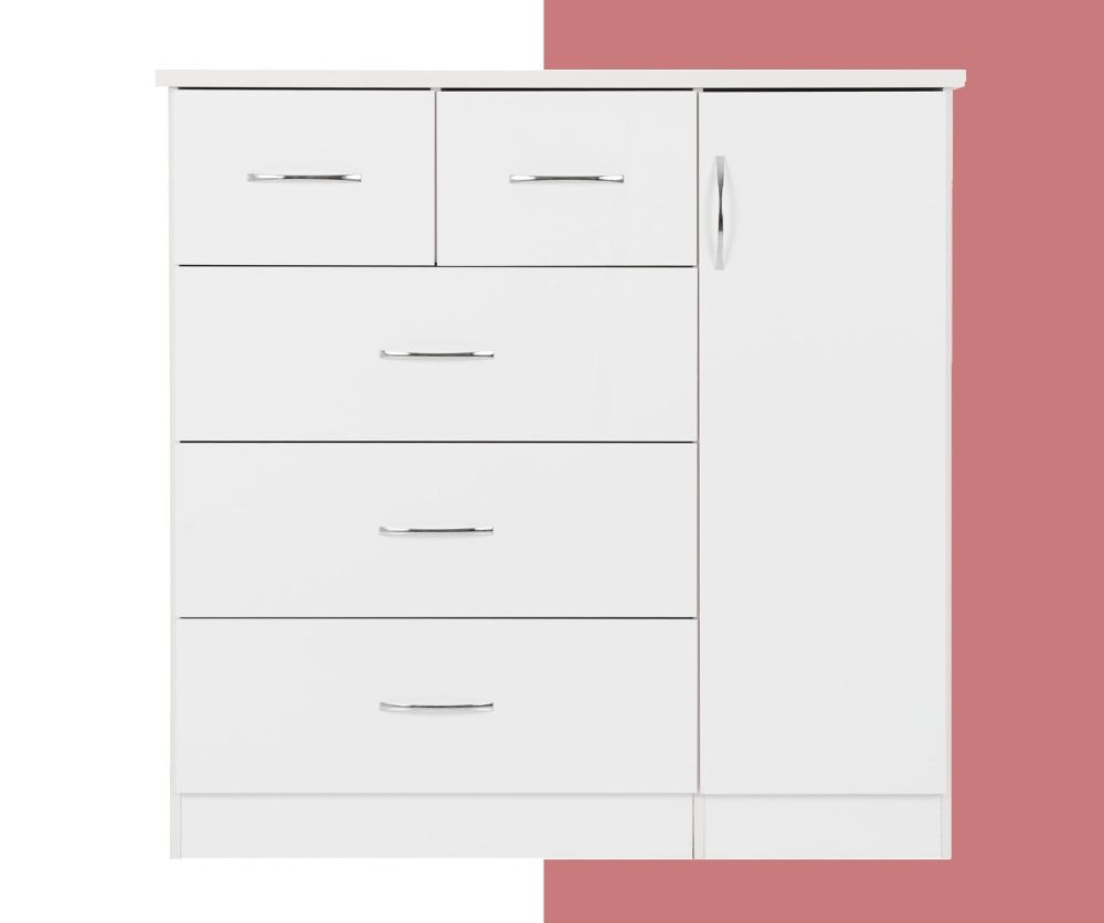 Seconique Nevada White Gloss 5 Drawer Low Wardrobe