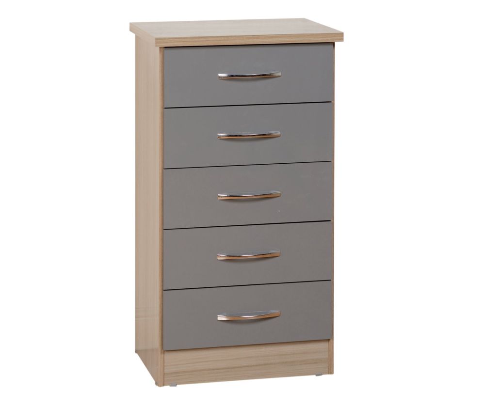 Seconique Nevada Grey High Gloss 5 Narrow Drawer Chest