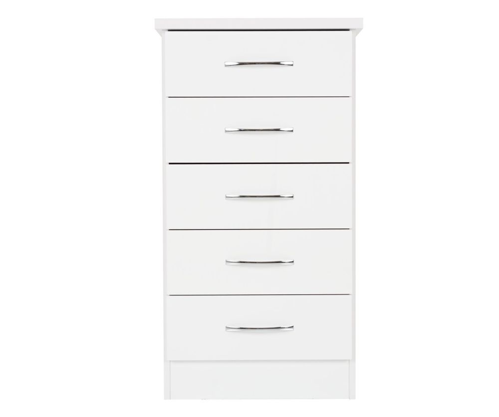 Seconique Nevada White Gloss 5 Drawer Narrow Chest