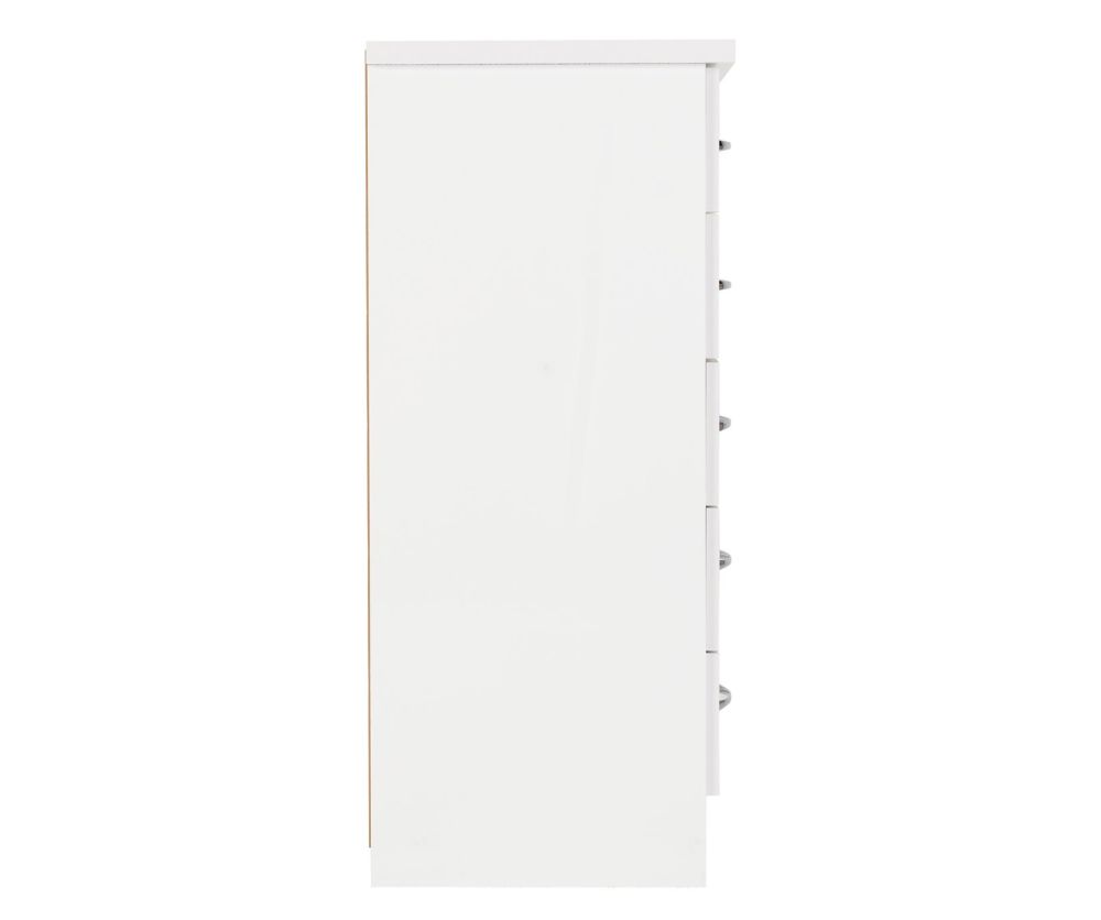 Seconique Nevada White Gloss 5 Drawer Narrow Chest