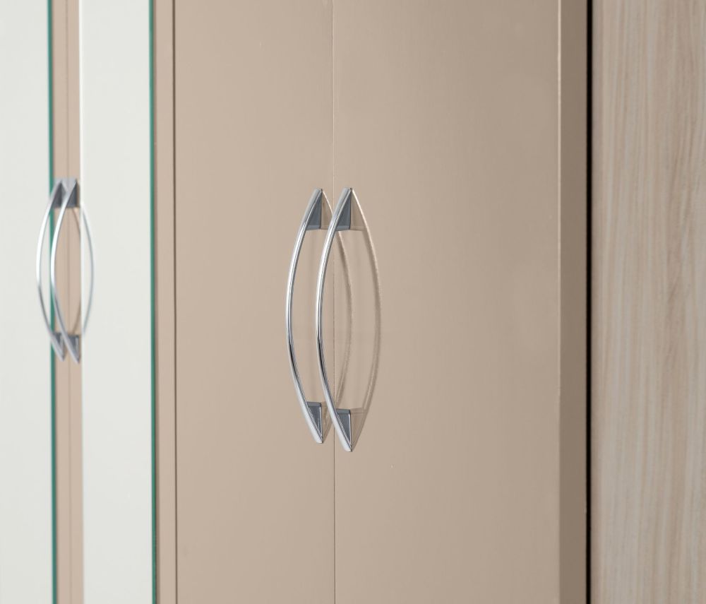 Seconique Furniture Nevada Oyster Gloss and Light Oak Effect Veneer 6 Door 2 Drawer Combi Wardrobe with Mirror