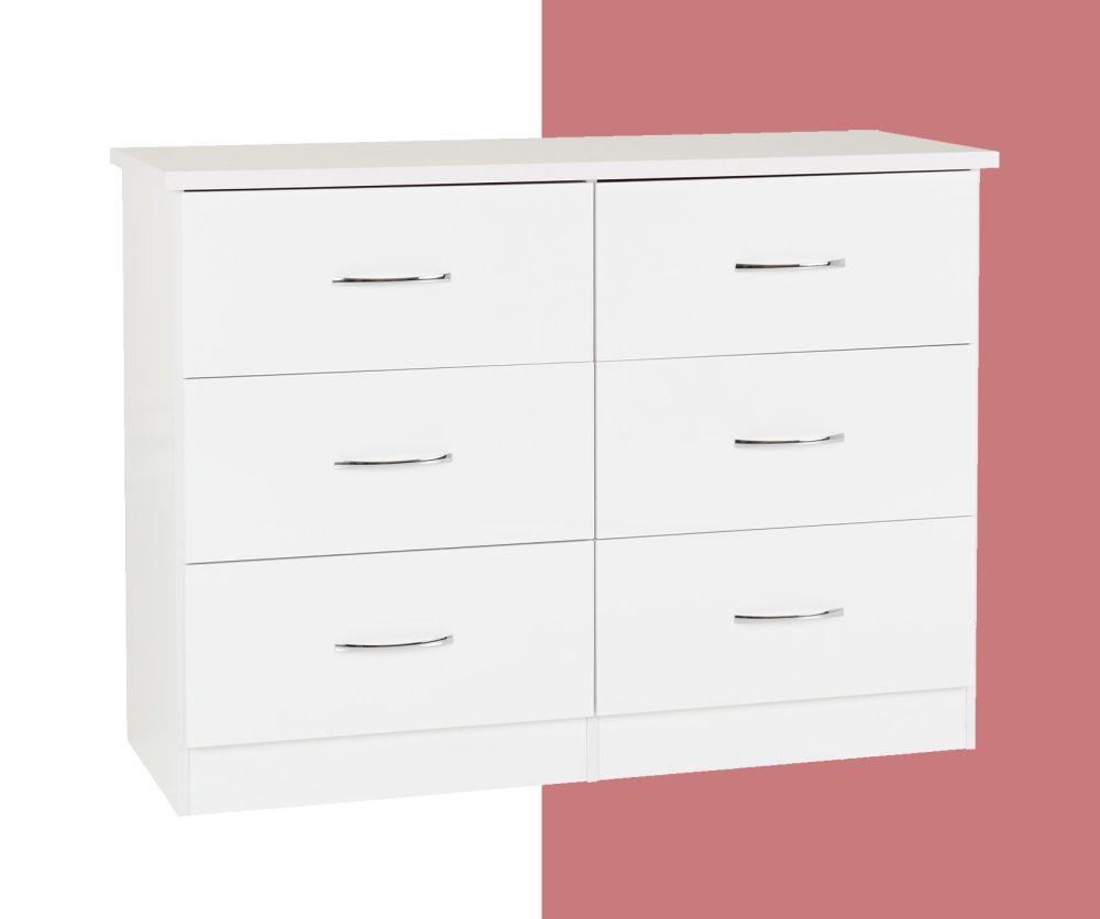 Seconique Nevada White Gloss 6 Drawer Chest