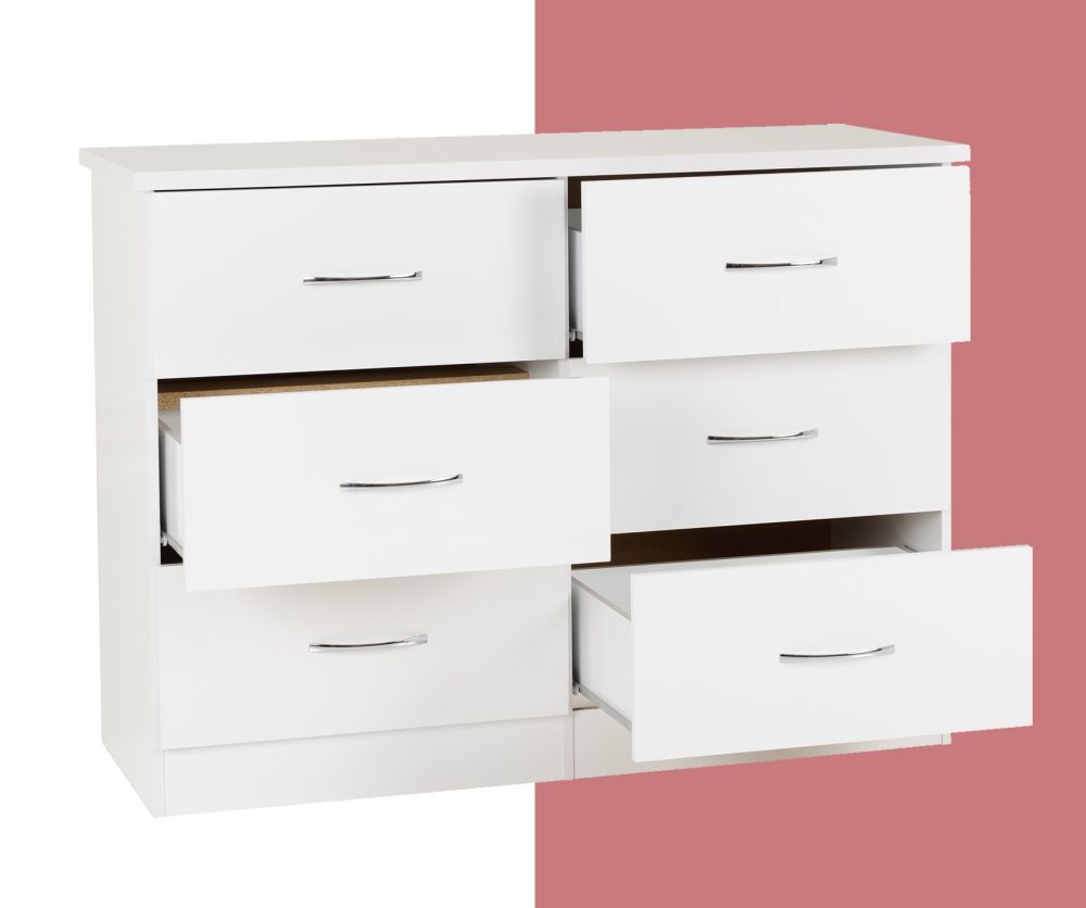 Seconique Nevada White Gloss 6 Drawer Chest