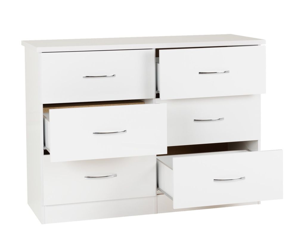 Seconique Nevada White Gloss 6 Drawer Chest
