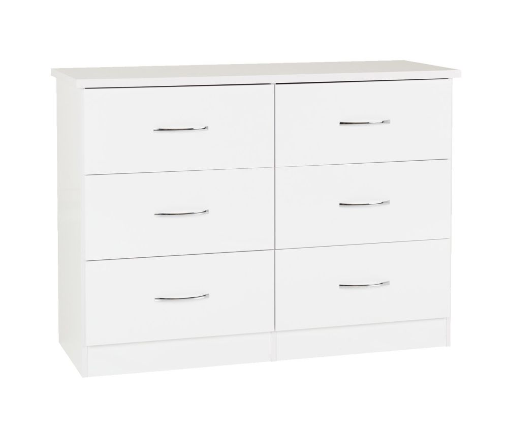Seconique Nevada White Gloss 6 Drawer Chest