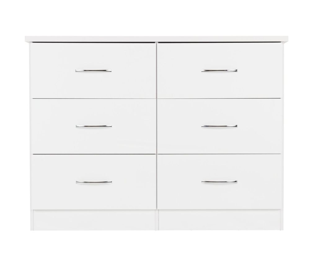 Seconique Nevada White Gloss 6 Drawer Chest