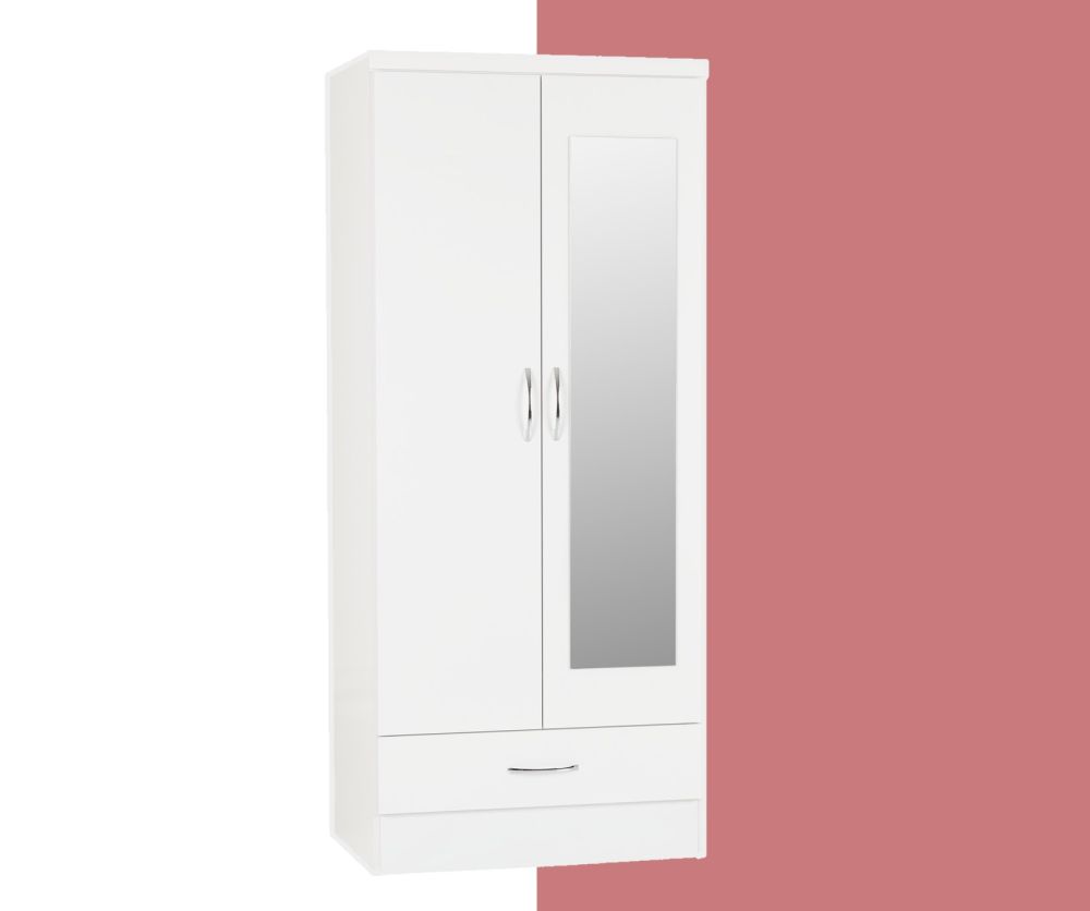 Seconique Nevada White Gloss 2 Door Mirror Wardrobe