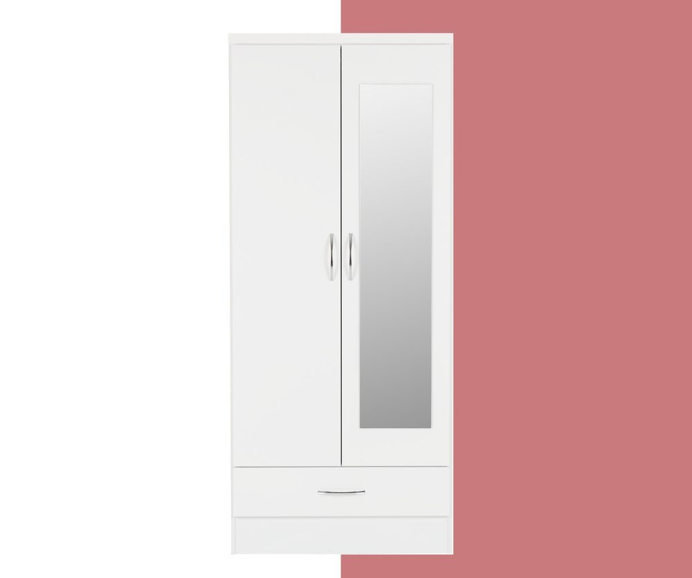 Seconique Nevada White Gloss 2 Door Mirror Wardrobe