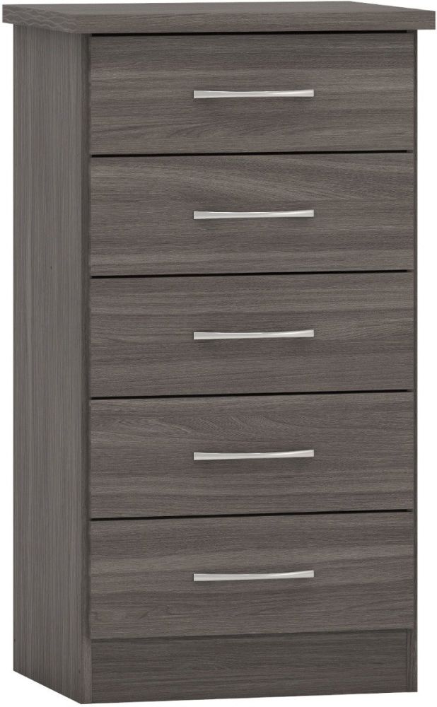Seconique Furniture Nevada Black Wood Grain 5 Drawer Narrow Chest