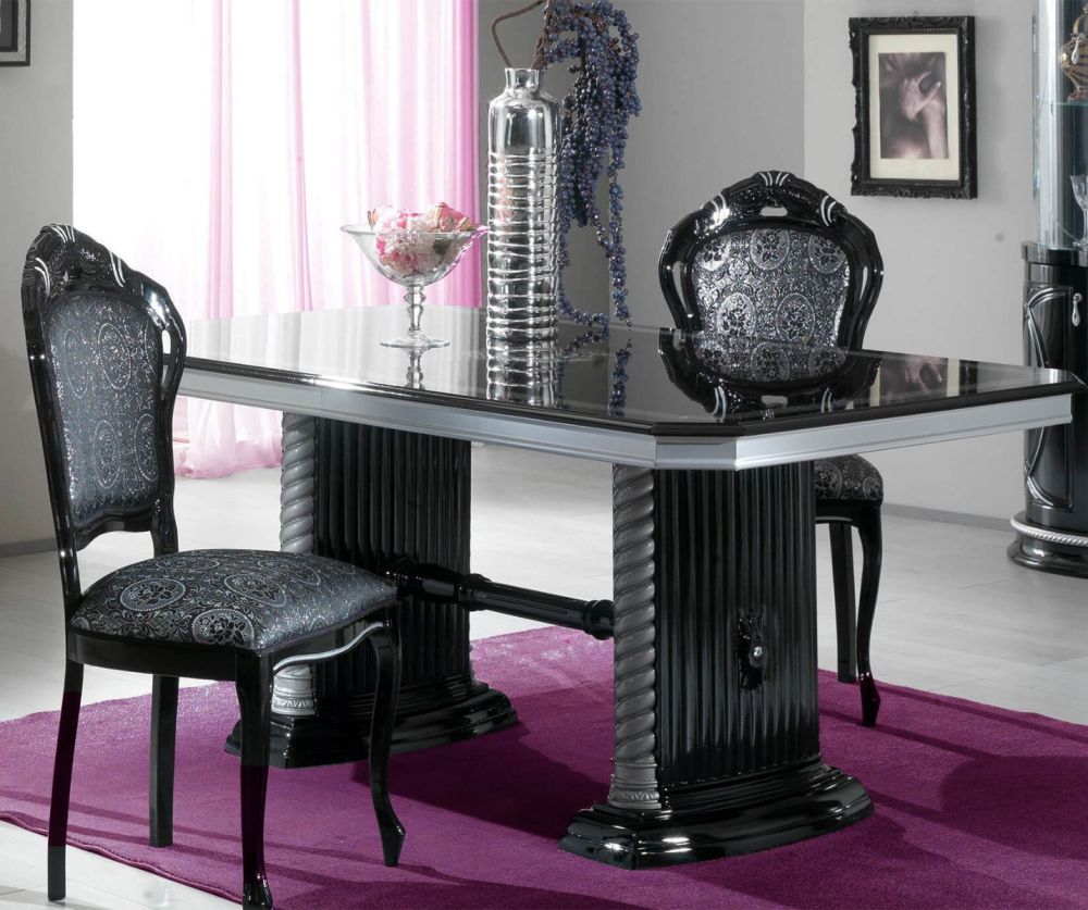 Ben Company New Venus Black and Silver Italian Extension Dining Table Only