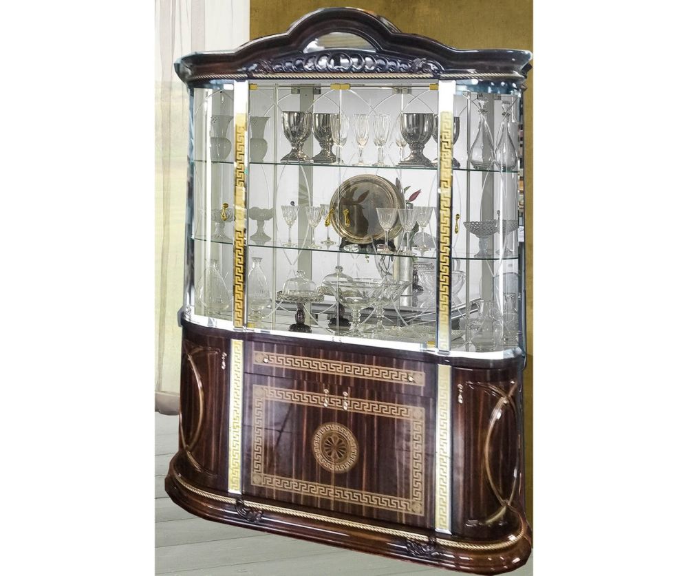 Ben Company New Venus Walnut and Gold Italian 4 Door Vitrine