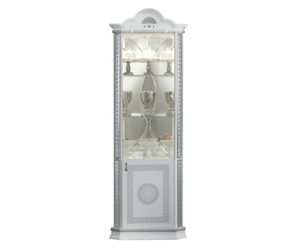 Ben Company New Venus White and Silver Italian Corner Display Cabinet