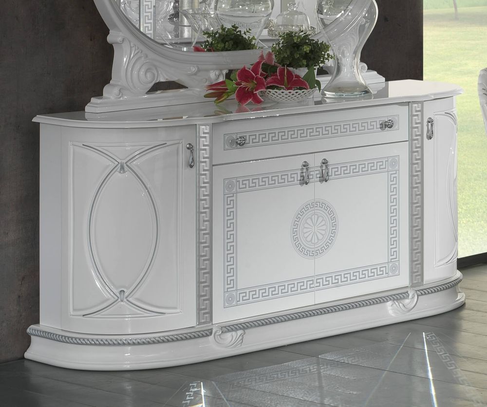 Ben Company New Venus White and Silver Italian 4 Door Buffet