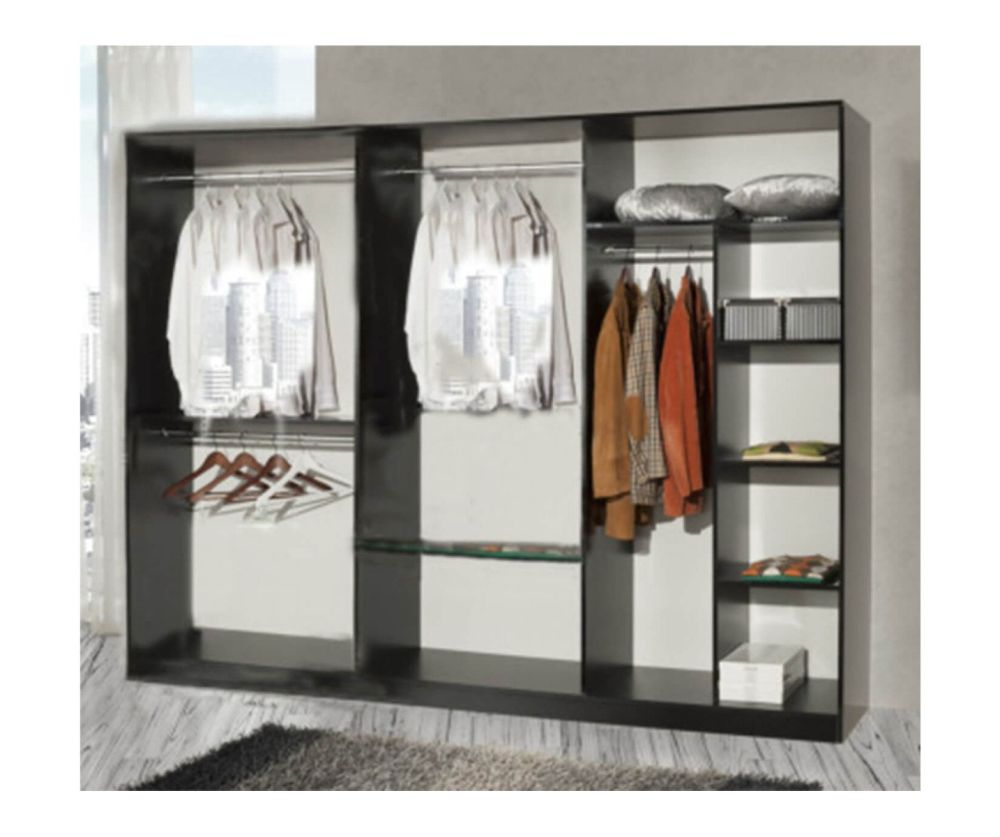 Ben Company Nicole Grey Finish Italian Bedroom Set with 6 Door Wardrobe