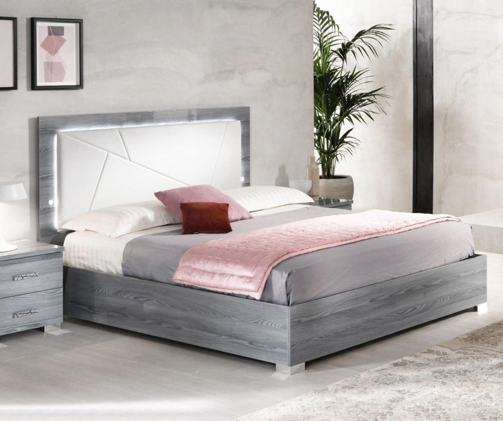 Ben Company Nicole Grey Finish Italian Bedroom Set with 6 Door Wardrobe