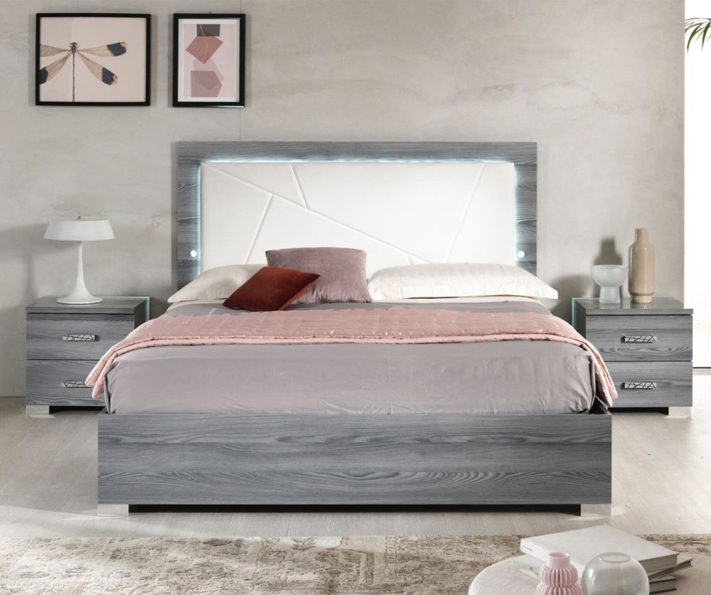 Ben Company Nicole Grey Finish Italian Bedroom Set with 4 Door Wardrobe