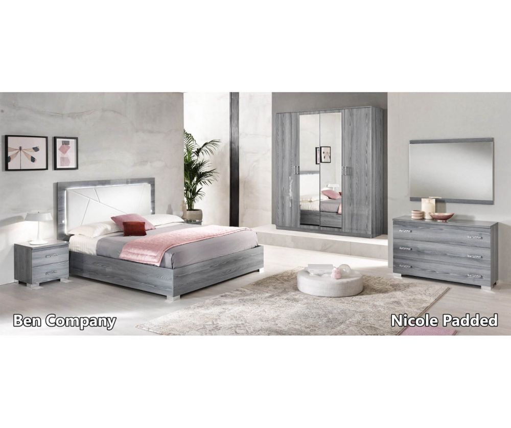 Ben Company Nicole Grey Finish Italian Bedroom Set with 4 Door Wardrobe