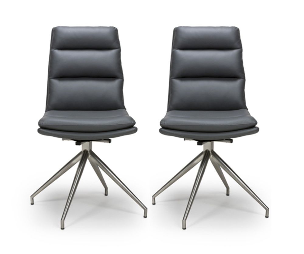 Furniture Link Nobo Grey Faux Leather Dining Chair in Pair with Brushed Steel Legs