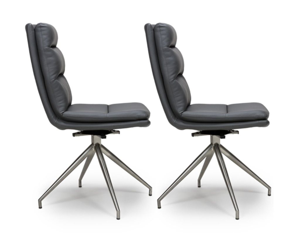 Furniture Link Nobo Grey Faux Leather Dining Chair in Pair with Brushed Steel Legs