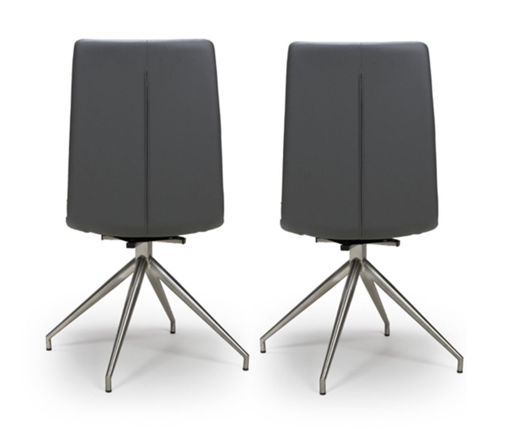 Furniture Link Nobo Grey Faux Leather Dining Chair in Pair with Brushed Steel Legs