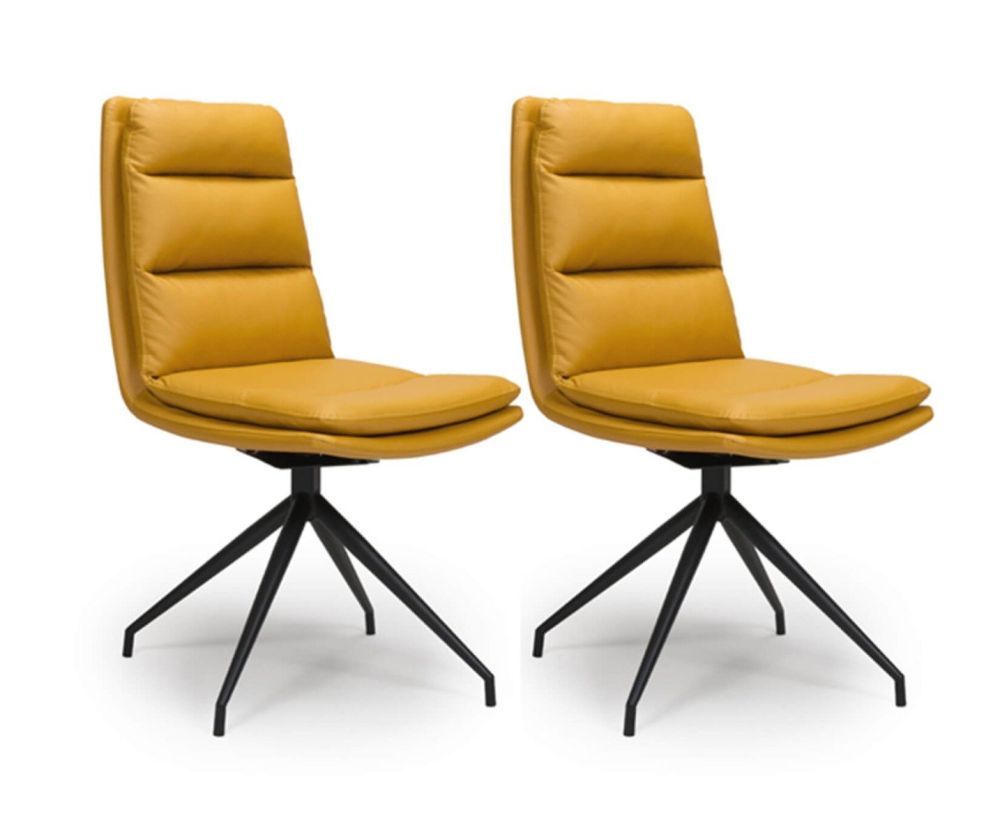 Furniture Link Nobo Ochre Faux Leather Dining Chair in Pair with Black Powder Coated Legs
