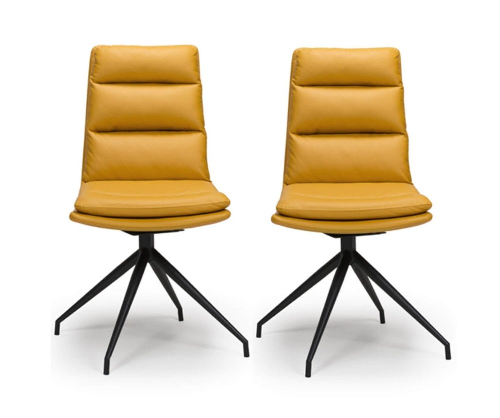 Furniture Link Nobo Ochre Faux Leather Dining Chair in Pair with Black Powder Coated Legs