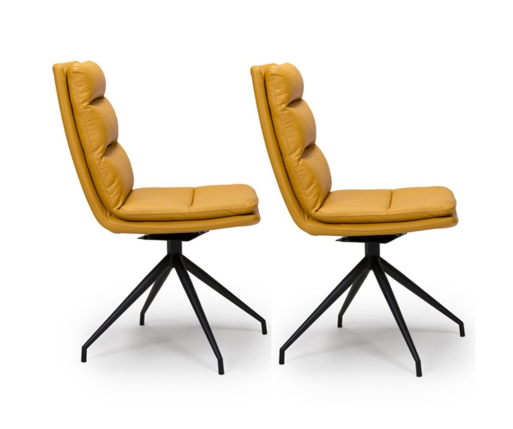 Furniture Link Nobo Ochre Faux Leather Dining Chair in Pair with Black Powder Coated Legs