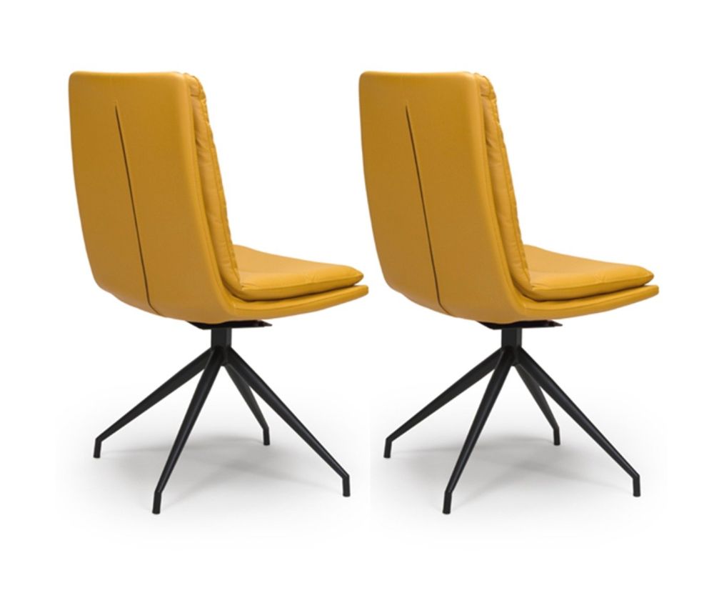 Furniture Link Nobo Ochre Faux Leather Dining Chair in Pair with Black Powder Coated Legs