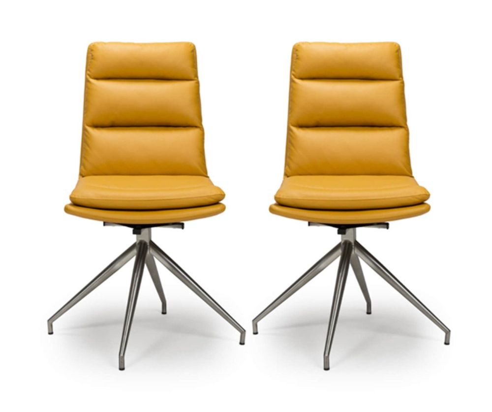 Furniture Link Nobo Ochre Faux Leather Dining Chair in Pair with Brushed Steel Legs