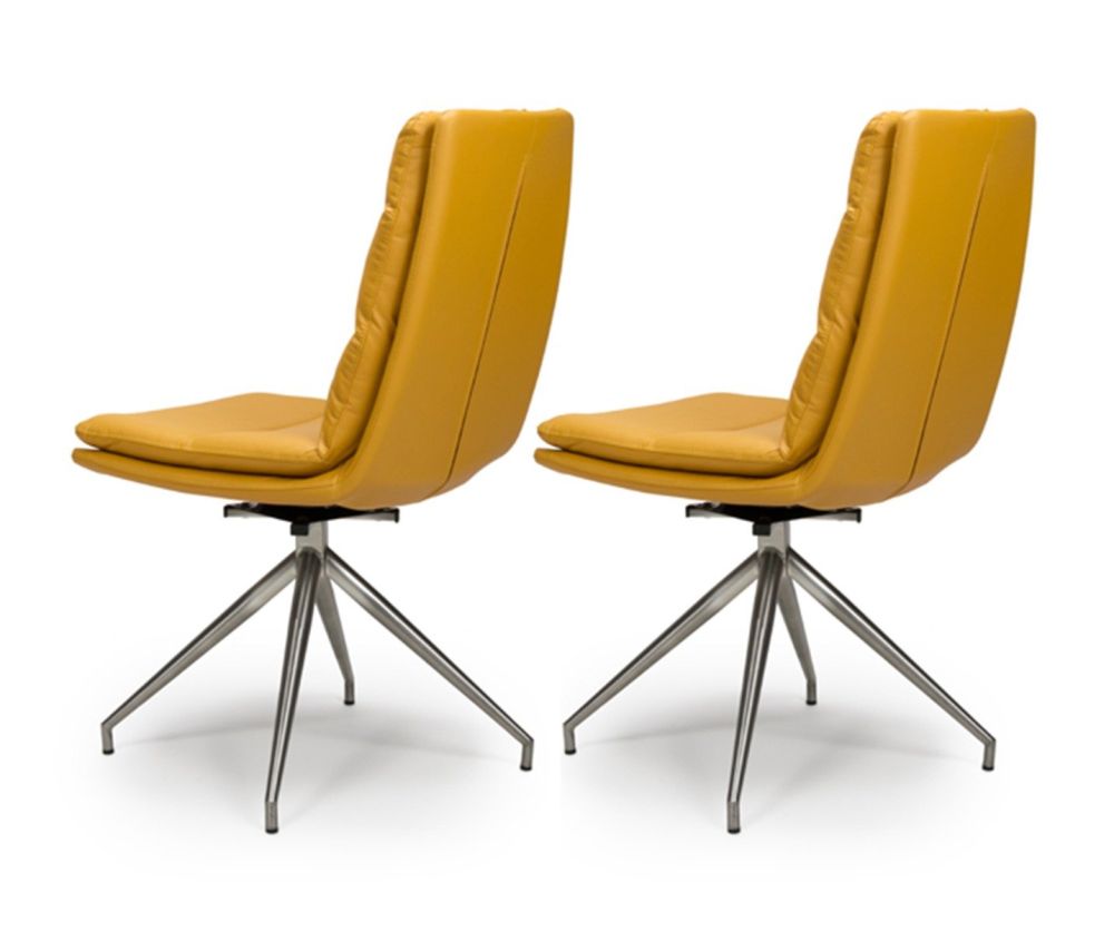 Furniture Link Nobo Ochre Faux Leather Dining Chair in Pair with Brushed Steel Legs