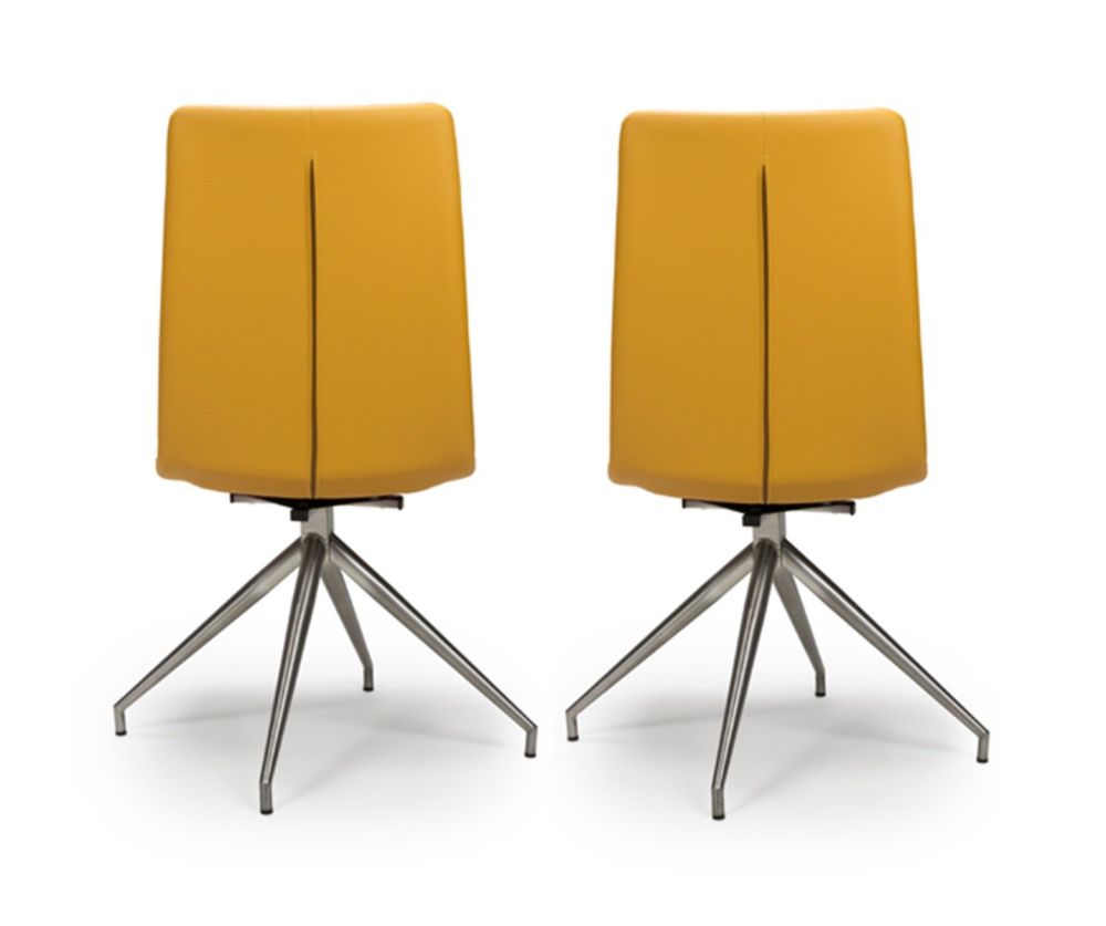 Furniture Link Nobo Ochre Faux Leather Dining Chair in Pair with Brushed Steel Legs