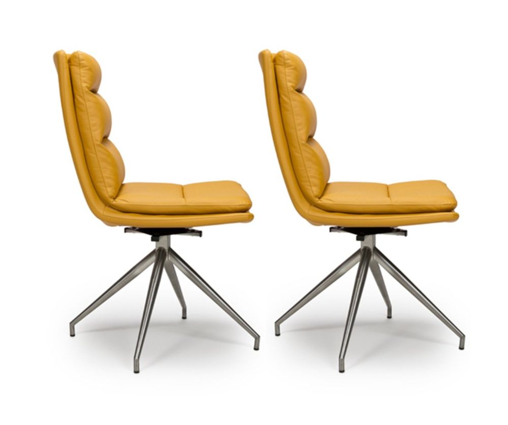 Furniture Link Nobo Ochre Faux Leather Dining Chair in Pair with Brushed Steel Legs