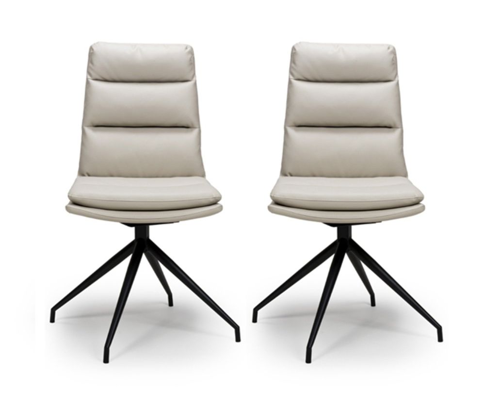 Furniture Link Nobo Taupe Faux Leather Dining Chair in Pair with Black Powder Coated Legs