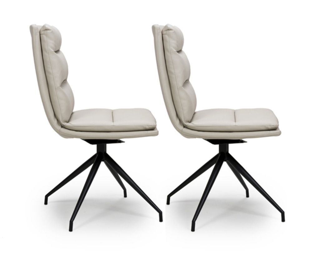 Furniture Link Nobo Taupe Faux Leather Dining Chair in Pair with Black Powder Coated Legs