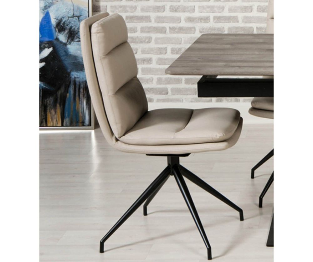 Furniture Link Nobo Taupe Faux Leather Dining Chair in Pair with Black Powder Coated Legs