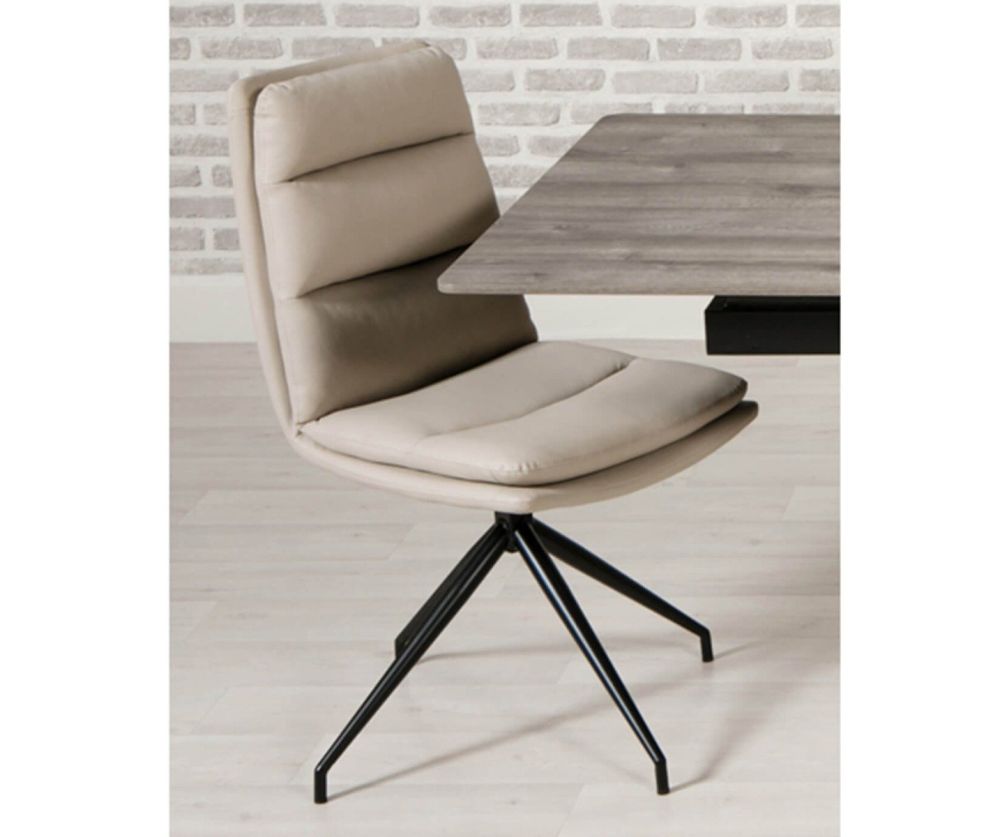 Furniture Link Nobo Taupe Faux Leather Dining Chair in Pair with Black Powder Coated Legs