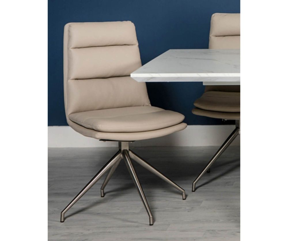 Furniture Link Nobo Taupe Faux Leather Dining Chair in Pair with Brushed Steel Legs