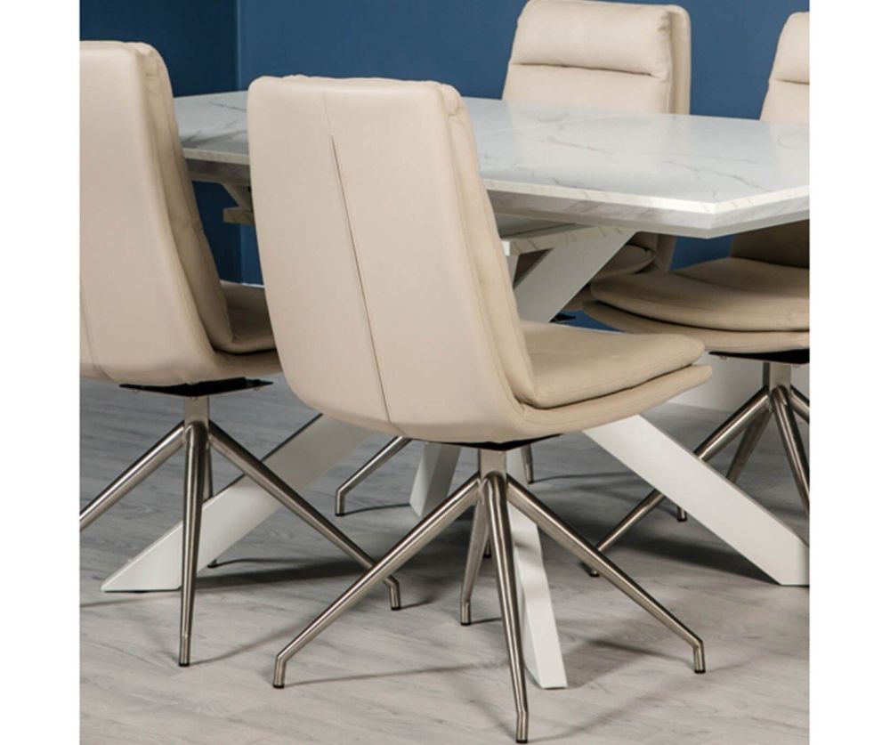 Furniture Link Nobo Taupe Faux Leather Dining Chair in Pair with Brushed Steel Legs