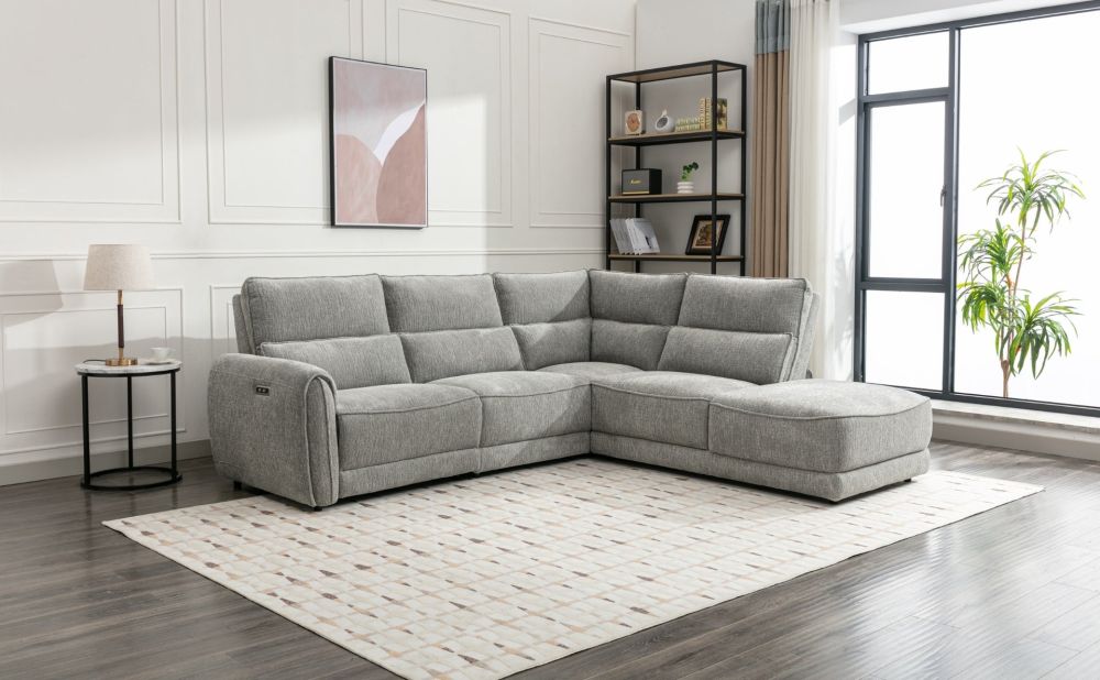 Ellie Light Grey Fabric Power Recliner Corner Sofa