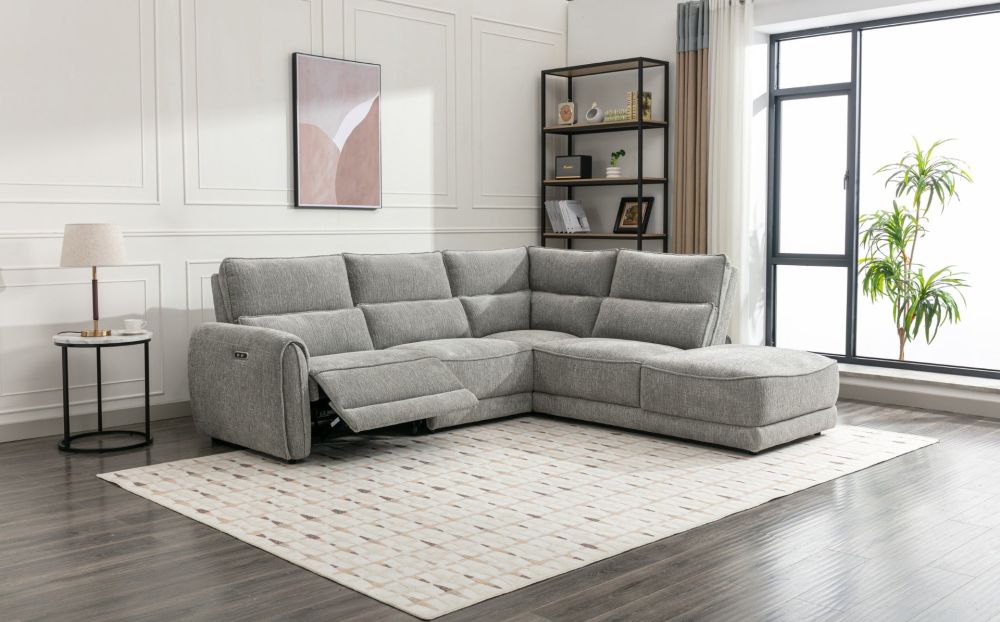 Ellie Light Grey Fabric Power Recliner Corner Sofa