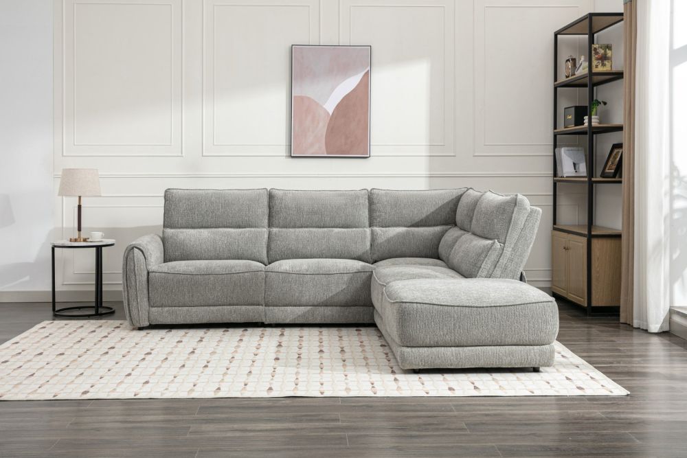 Ellie Light Grey Fabric Power Recliner Corner Sofa