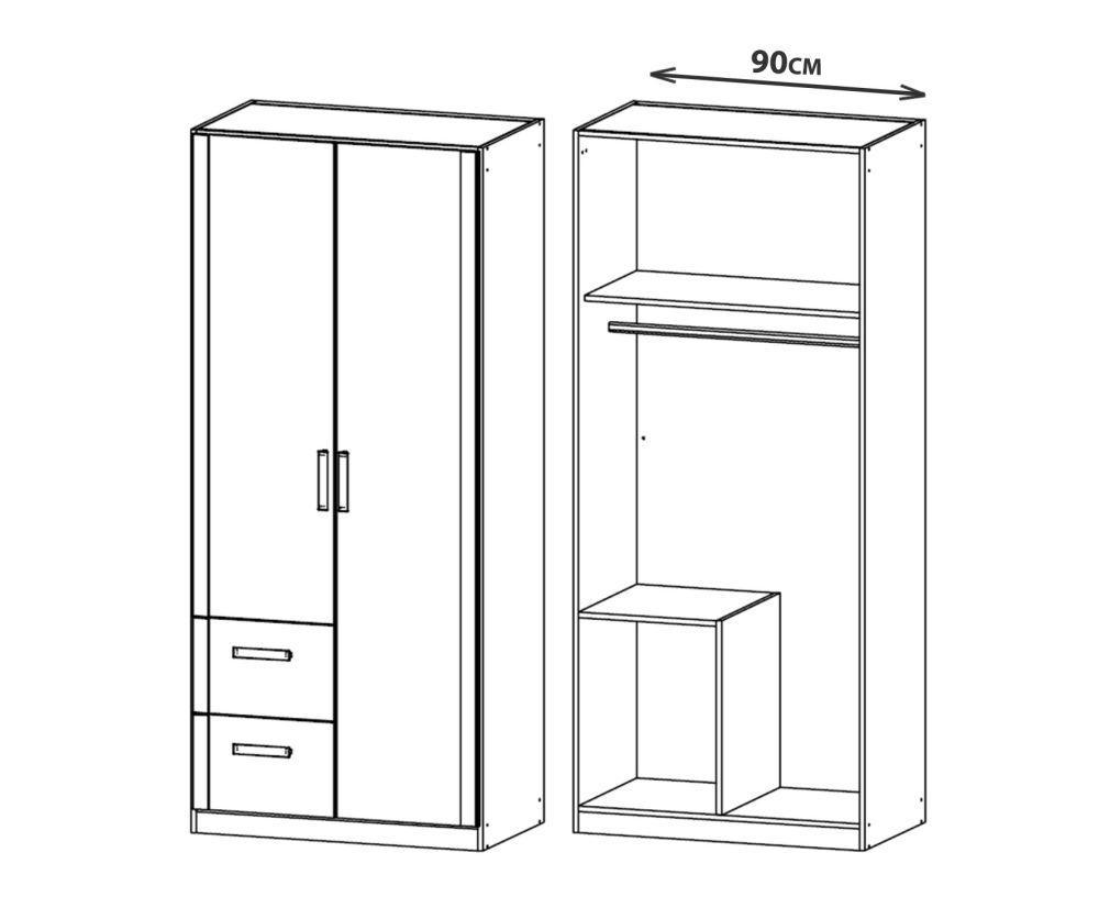 Rauch Rivera Sonoma Oak 2 Door 2 Drawer Left Combi Wardrobe with Cornice (W91cm)