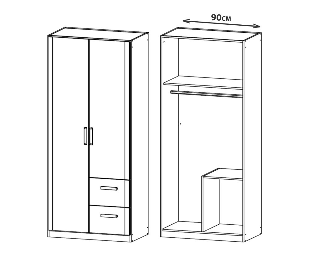 Rauch Rivera Sonoma Oak 2 Door 2 Drawer Right Combi Wardrobe with Cornice (W91cm)